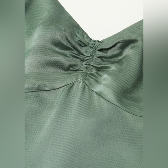NWT,Mango MNG, Green Dress Elegant Green Satin Slip Dress,Side Splits,Size L - Picture 6 of 14